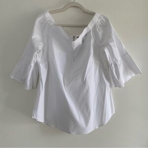 White House Black Market White Ruffled Bell Sleeve Blouse